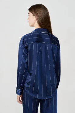 Sale ETAM Camisa de pijama de satén a rayas AZUL MARINO