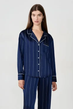 Sale ETAM Camisa de pijama de satén a rayas AZUL MARINO