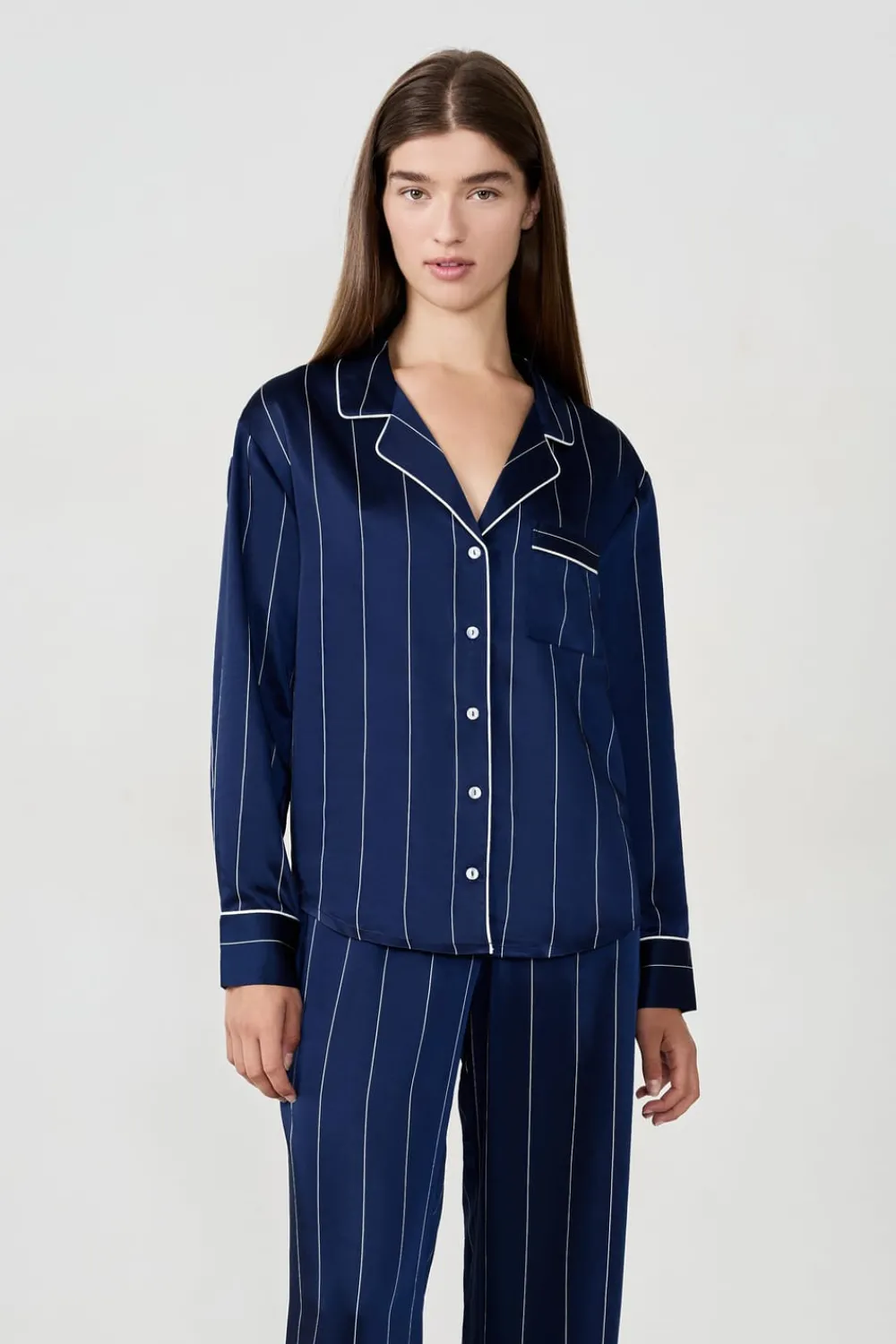 Sale ETAM Camisa de pijama de satén a rayas AZUL MARINO