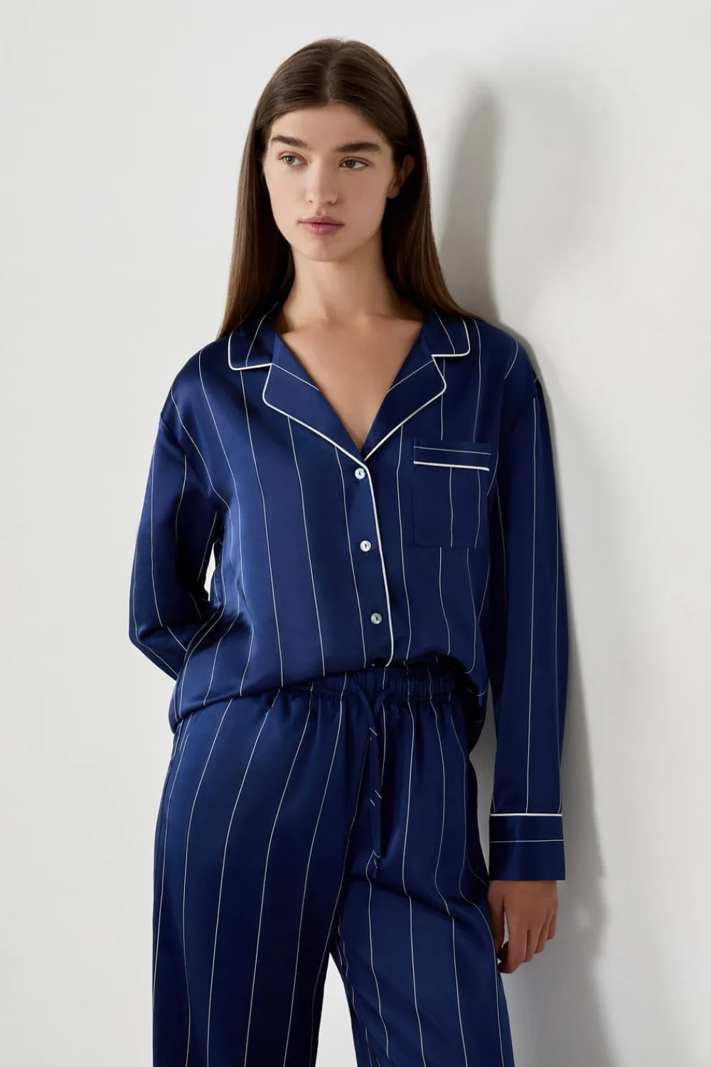 Sale ETAM Camisa de pijama de satén a rayas AZUL MARINO
