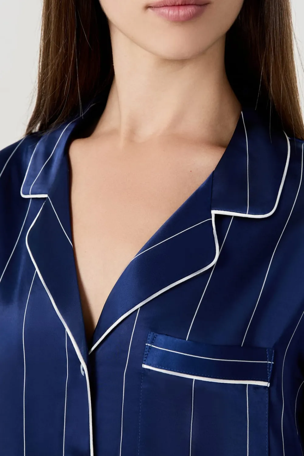 Sale ETAM Camisa de pijama de satén a rayas AZUL MARINO