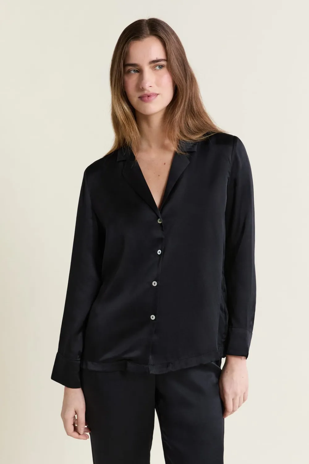 Online ETAM Camisa de pijama de seda NEGRO