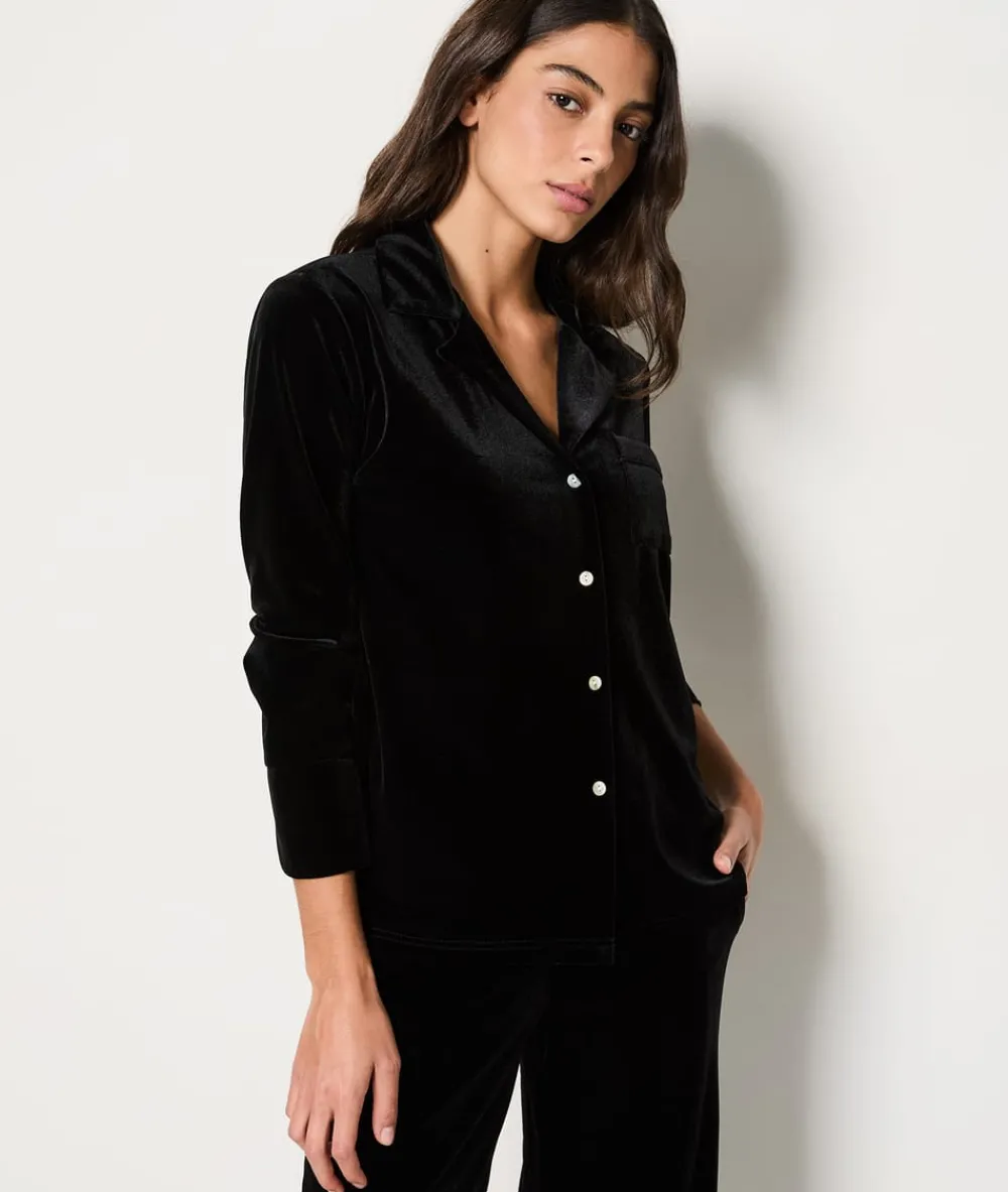 Clearance ETAM Camisa de pijama de terciopelo NEGRO