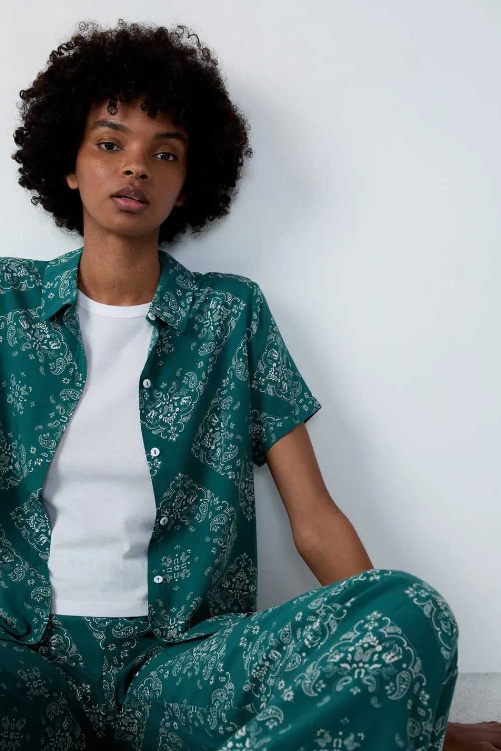 Best ETAM Camisa de pijama estampada de manga corta KAKI