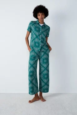 Best ETAM Camisa de pijama estampada de manga corta KAKI