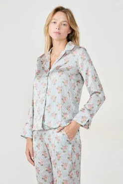 New ETAM Camisa de pijama satinada con estampado floral IMP FD BLANCO