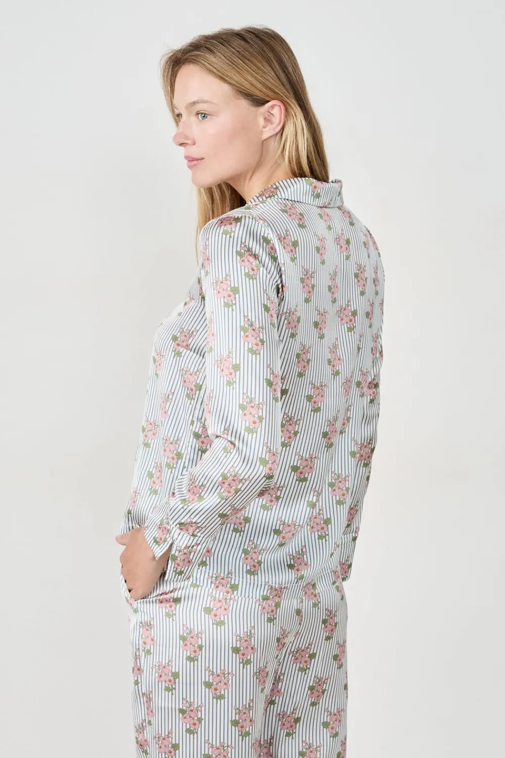 New ETAM Camisa de pijama satinada con estampado floral IMP FD BLANCO