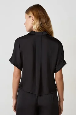 New ETAM Camisa de satén de manga corta NEGRO