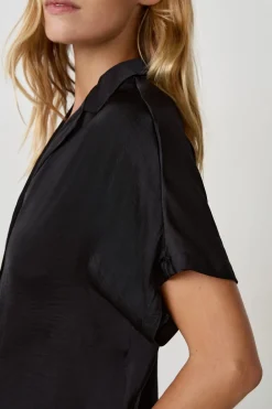 New ETAM Camisa de satén de manga corta NEGRO