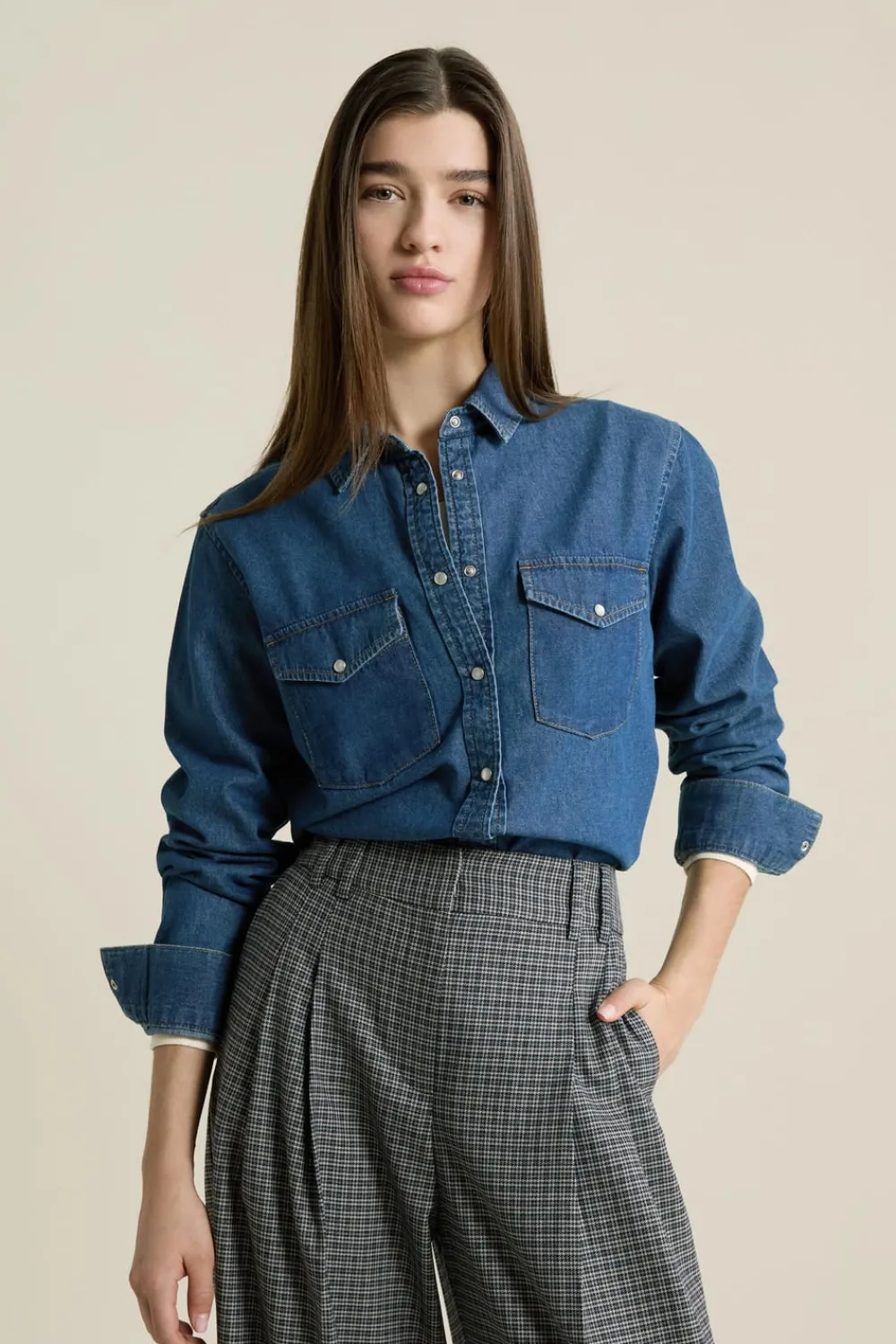 Hot ETAM Camisa efecto denim AZUL ROYAL