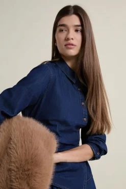 Sale ETAM Camisa efecto vaquero de algodón azul denim