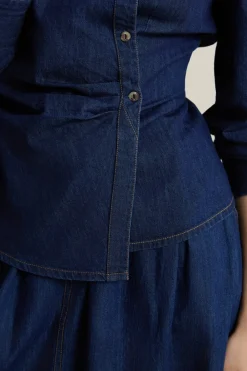 Sale ETAM Camisa efecto vaquero de algodón azul denim