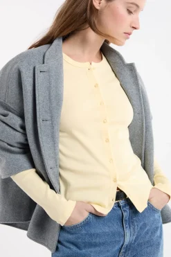 New ETAM Camiseta abotonada de manga larga de algodón AMARILLO P&Aacute;LIDO