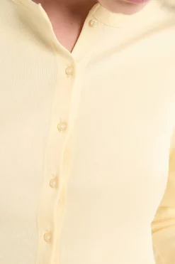 New ETAM Camiseta abotonada de manga larga de algodón AMARILLO P&Aacute;LIDO