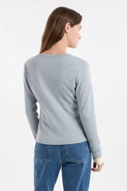 Clearance ETAM Camiseta abotonada de manga larga de algodón GRIS