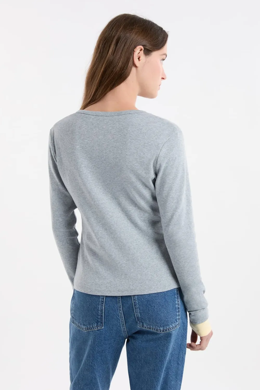 Clearance ETAM Camiseta abotonada de manga larga de algodón GRIS