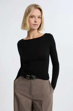 ETAM Camiseta con cuello barco y lana NEGRO