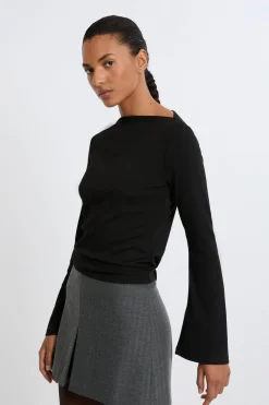 Clearance ETAM Camiseta con cuello barco y mangas largas anchas NEGRO