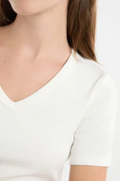 Hot ETAM Camiseta con cuello en V y algodón BLANCO