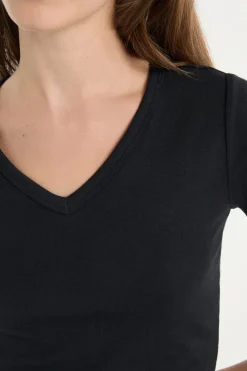 ETAM Camiseta con cuello en V y algodón NEGRO