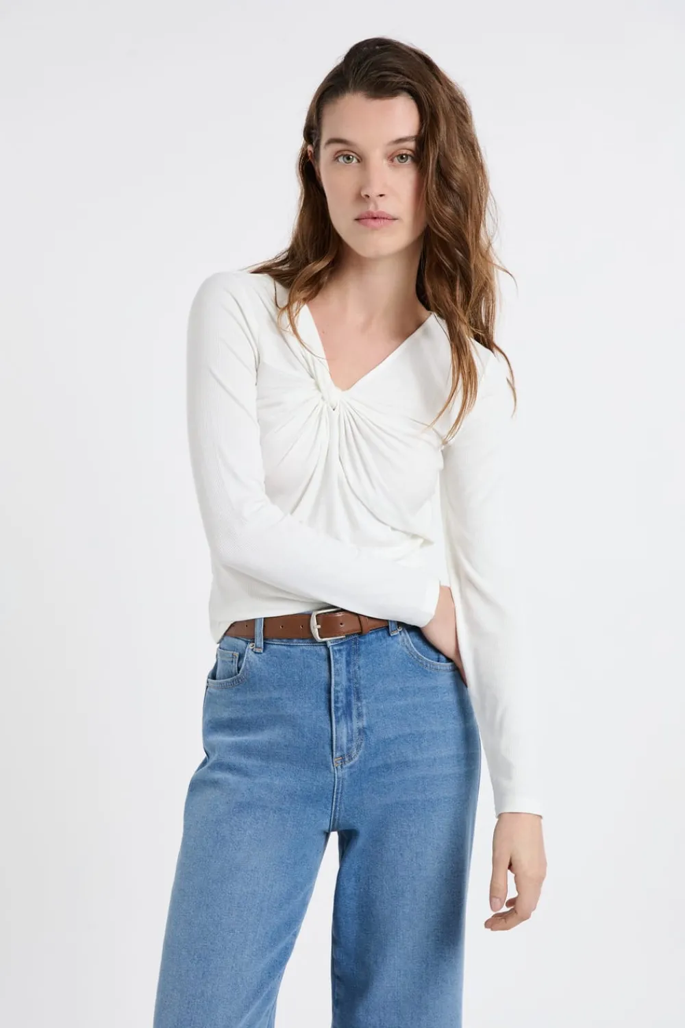 Best ETAM Camiseta con efecto drapeado acanalado crudo