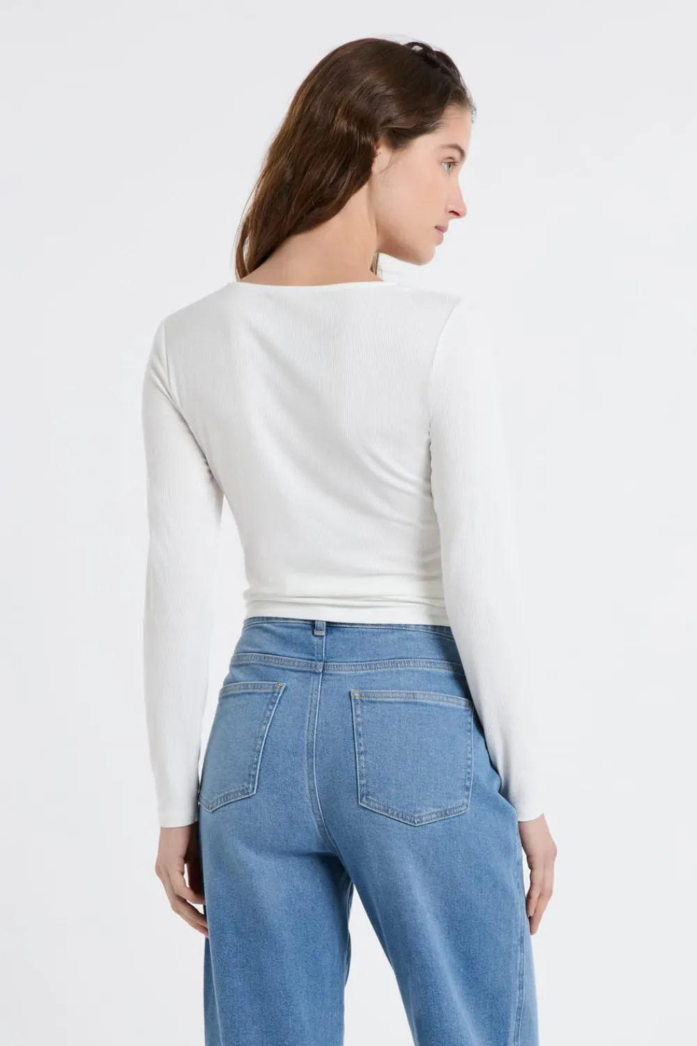 Best ETAM Camiseta con efecto drapeado acanalado crudo