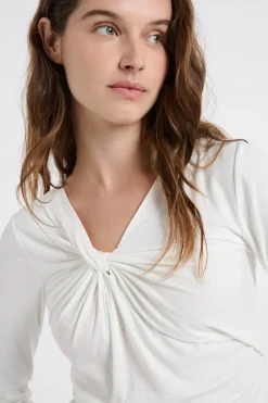 Best ETAM Camiseta con efecto drapeado acanalado crudo