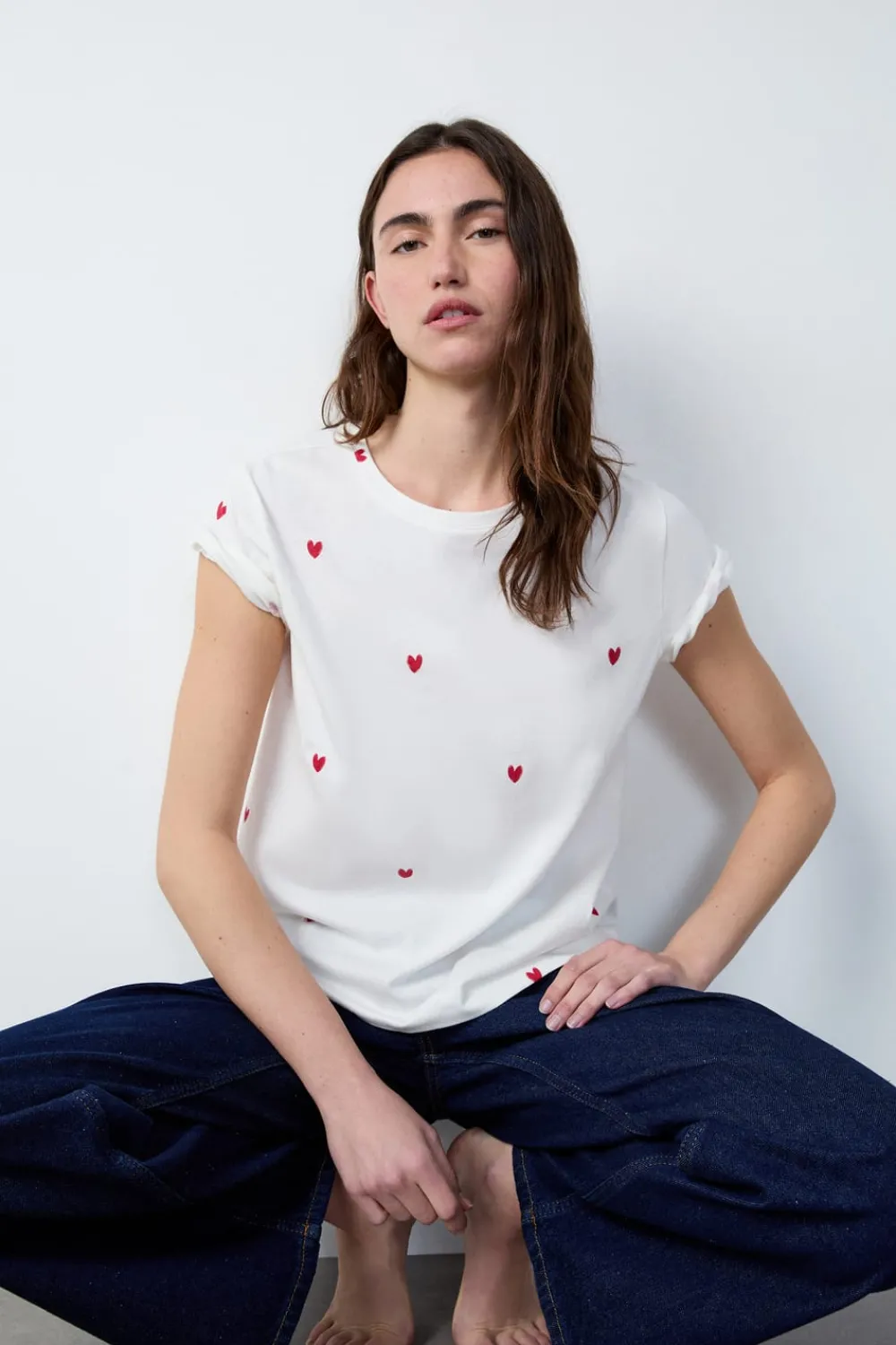 New ETAM Camiseta corazón de algodón ROJO