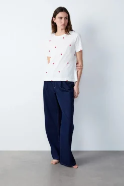 New ETAM Camiseta corazón de algodón ROJO