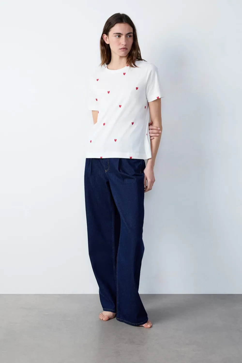 New ETAM Camiseta corazón de algodón ROJO
