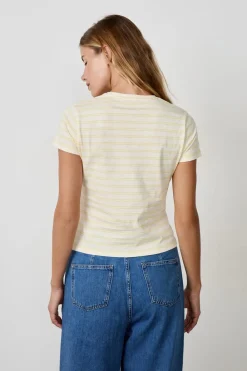 Discount ETAM Camiseta de algodón a rayas de manga corta AMARILLO P&Aacute;LIDO
