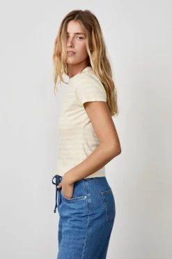 Discount ETAM Camiseta de algodón a rayas de manga corta AMARILLO P&Aacute;LIDO