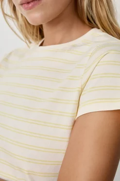 Discount ETAM Camiseta de algodón a rayas de manga corta AMARILLO P&Aacute;LIDO