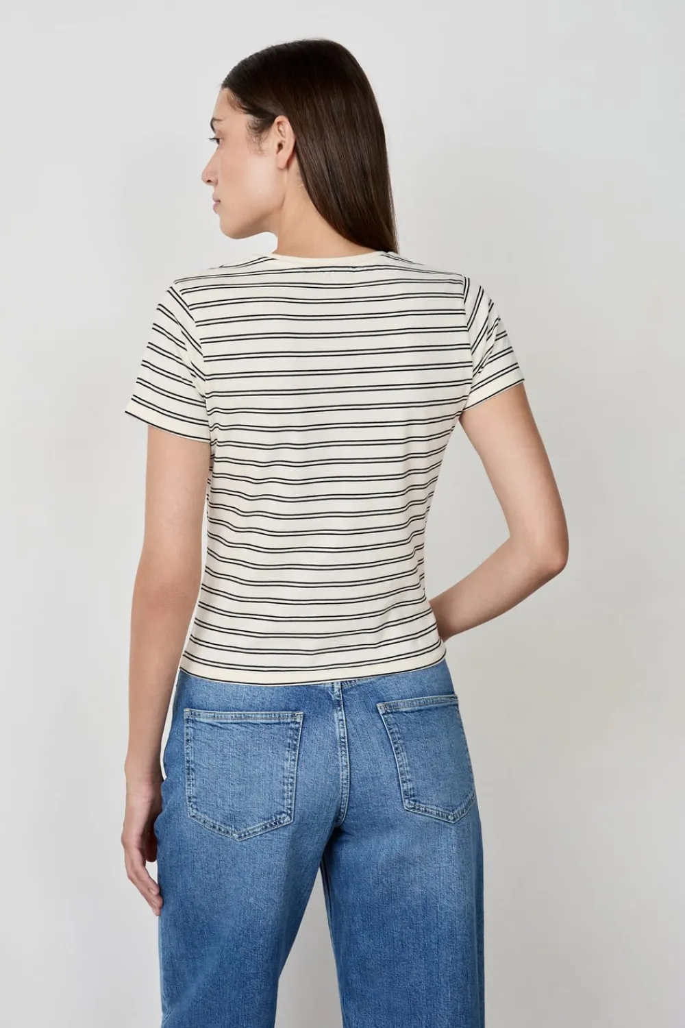 Outlet ETAM Camiseta de algodón a rayas de manga corta BLANCO