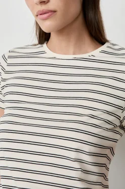 Outlet ETAM Camiseta de algodón a rayas de manga corta BLANCO