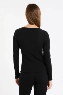 New ETAM Camiseta de algodón de canalé de manga larga NEGRO