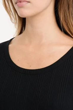 New ETAM Camiseta de algodón de canalé de manga larga NEGRO