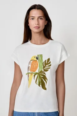 Sale ETAM Camiseta de algodón estampada BLANCO