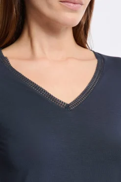 Clearance ETAM Camiseta de cuello en V de punto térmico AZUL NOCHE
