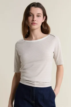 Hot ETAM Camiseta de cuello redondo a rayas CHOCOLATE