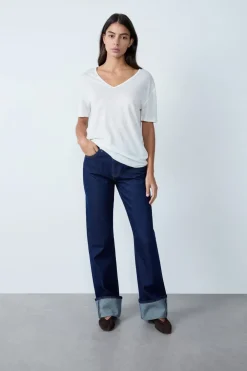 Clearance ETAM Camiseta de lino con cuello en V BLANCO