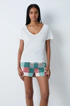Sale ETAM Camiseta de manga corta 100% lino CRUDO