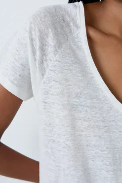 Sale ETAM Camiseta de manga corta 100% lino CRUDO