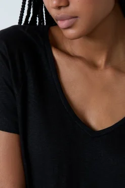 Best ETAM Camiseta de manga corta 100% lino NEGRO