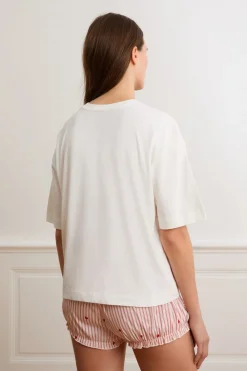 Hot ETAM Camiseta de manga corta con la inscripción «love is all» de algodón BLANCO