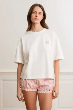 Hot ETAM Camiseta de manga corta con la inscripción «love is all» de algodón BLANCO