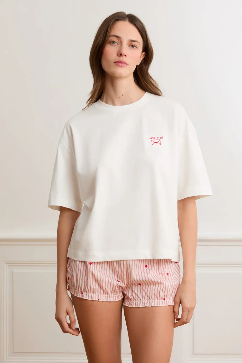 Hot ETAM Camiseta de manga corta con la inscripción «love is all» de algodón BLANCO