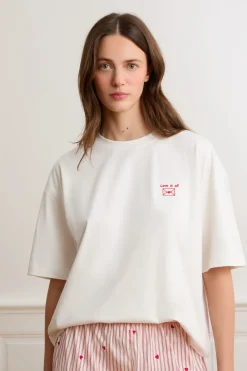Hot ETAM Camiseta de manga corta con la inscripción «love is all» de algodón BLANCO