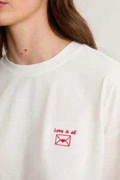 Hot ETAM Camiseta de manga corta con la inscripción «love is all» de algodón BLANCO