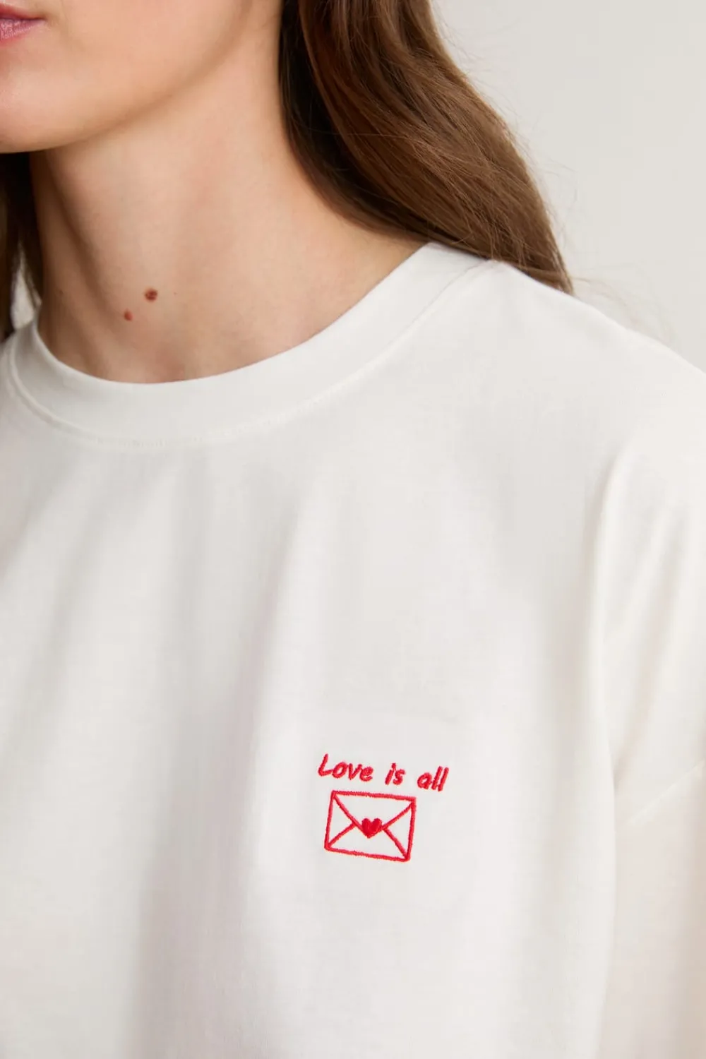 Hot ETAM Camiseta de manga corta con la inscripción «love is all» de algodón BLANCO